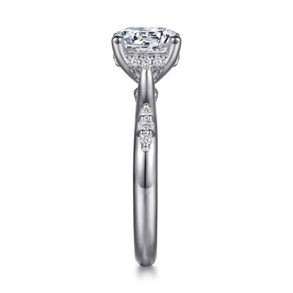 14K White Gold Round Diamond Engagement Ring — Gabriel & Co. ER16670R8W44JJ; center stone shown for illustration, not included