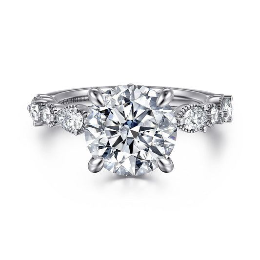 14K White Gold Round Diamond Engagement Ring — ER16672R12W44JJ; center stone shown for illustration, not included