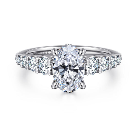14K White-Yellow Gold Oval Diamond Engagement Ring — ER16679O6M44JJ; center stone shown for illustration, not included