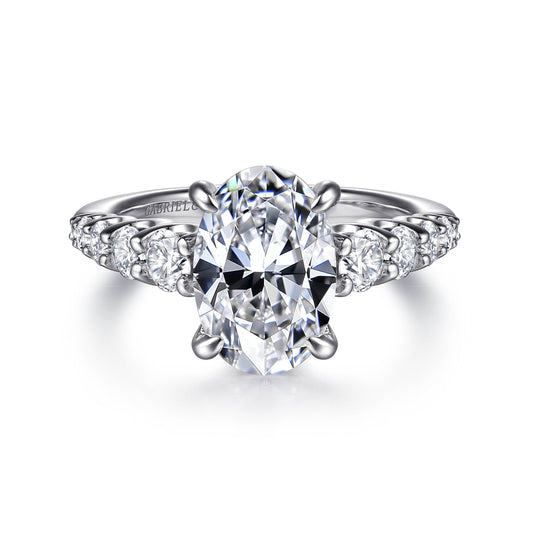 14K White-Yellow Gold Oval Diamond Engagement Ring — Gabriel & Co. ER16679O8M44JJ; center stone shown for illustration, not included