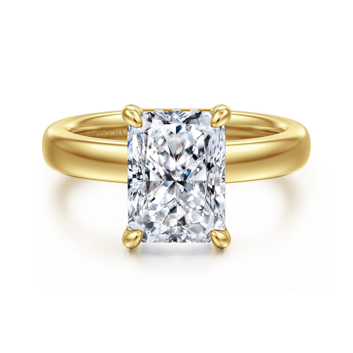 14K Yellow Gold Radiant Cut Diamond Engagement Ring — Gabriel & Co. ER16680N12Y44JJ; center stone shown for illustration, not included
