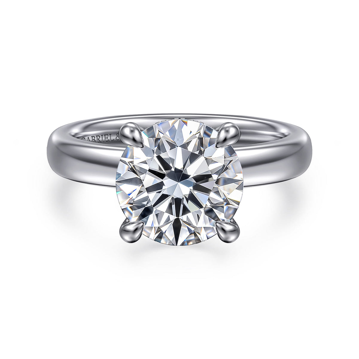 14K White Gold Round Diamond Engagement Ring — Gabriel & Co. ER16680R12W44JJ; center stone shown for illustration, not included