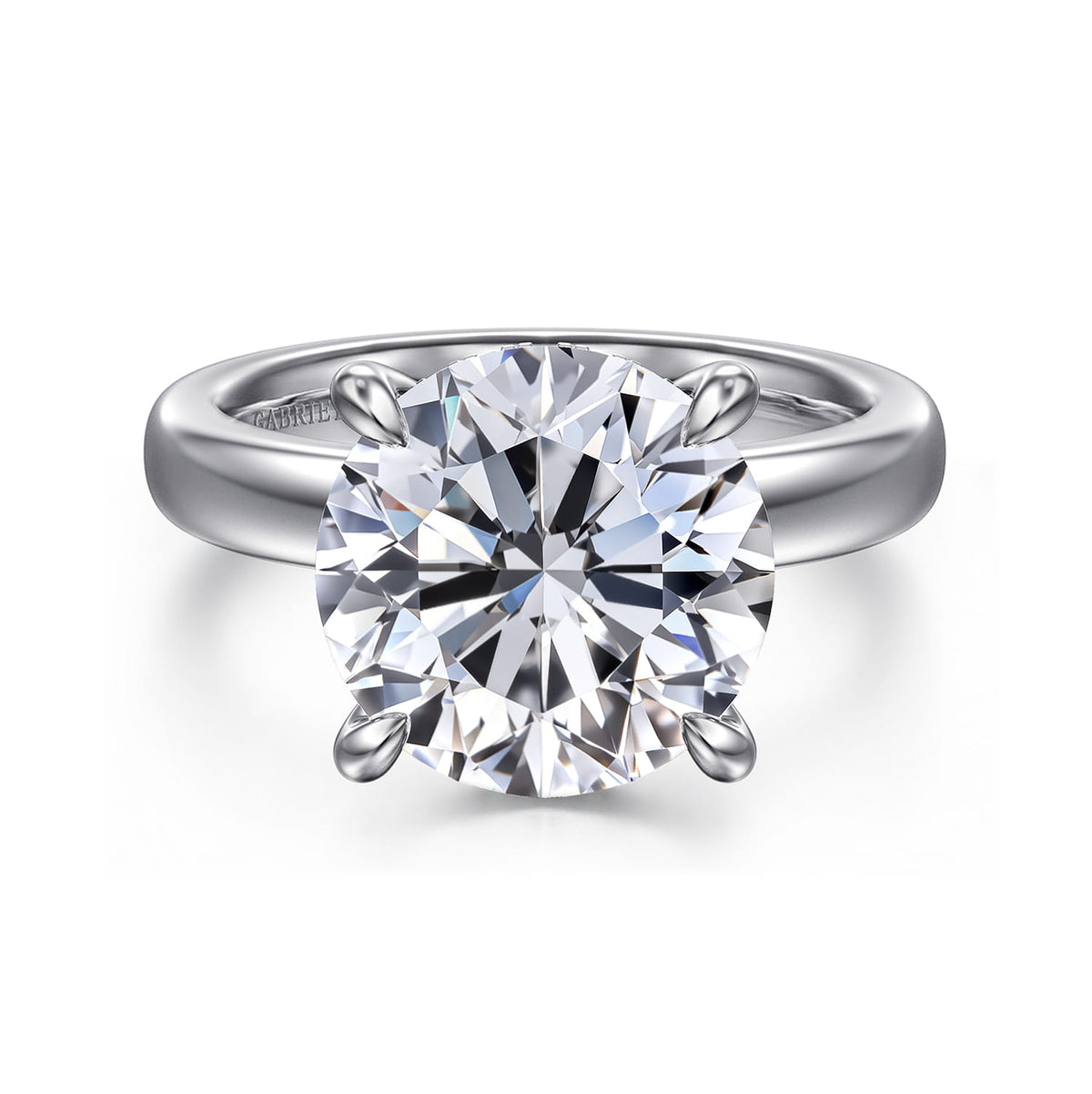 14K White Gold Round Diamond Engagement Ring — Gabriel & Co. ER16680R20W44JJ; center stone shown for illustration, not included