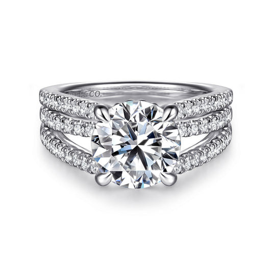 14K White Gold Split Shank Round Diamond Engagement Ring — Gabriel & Co. ER16682R12W44JJ; center stone shown for illustration, not included