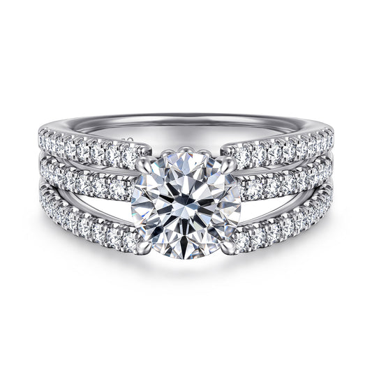 14K White Gold Split Shank Round Diamond Engagement Ring — ER16682R6W44JJ; center stone shown for illustration, not included