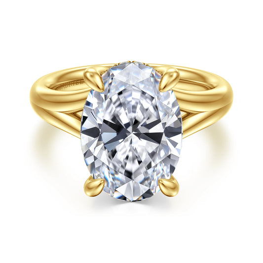 14K Yellow Gold Split Shank Oval Diamond Engagement Ring — Gabriel & Co. ER16683O20Y44JJ; center stone shown for illustration, not included