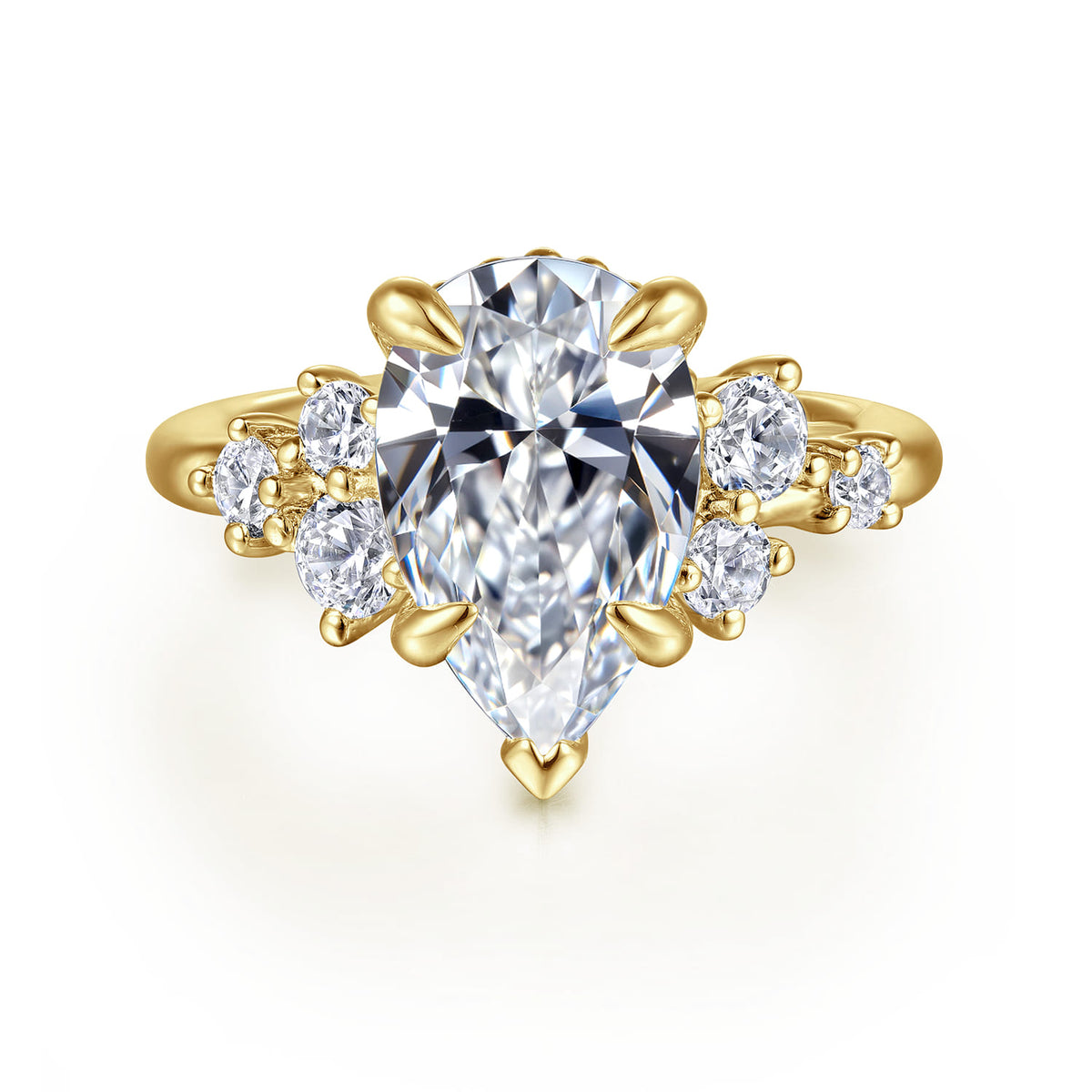 14K Yellow Gold Pear Shape Diamond Engagement Ring — Gabriel & Co. ER16684P12Y44JJ; center stone shown for illustration, not included
