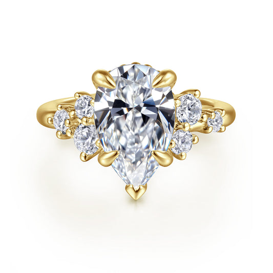 14K Yellow Gold Pear Shape Diamond Engagement Ring — Gabriel & Co. ER16684P12Y44JJ; center stone shown for illustration, not included