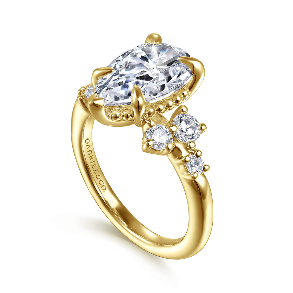 14K Yellow Gold Pear Shape Diamond Engagement Ring — Gabriel & Co. ER16684P12Y44JJ; center stone shown for illustration, not included