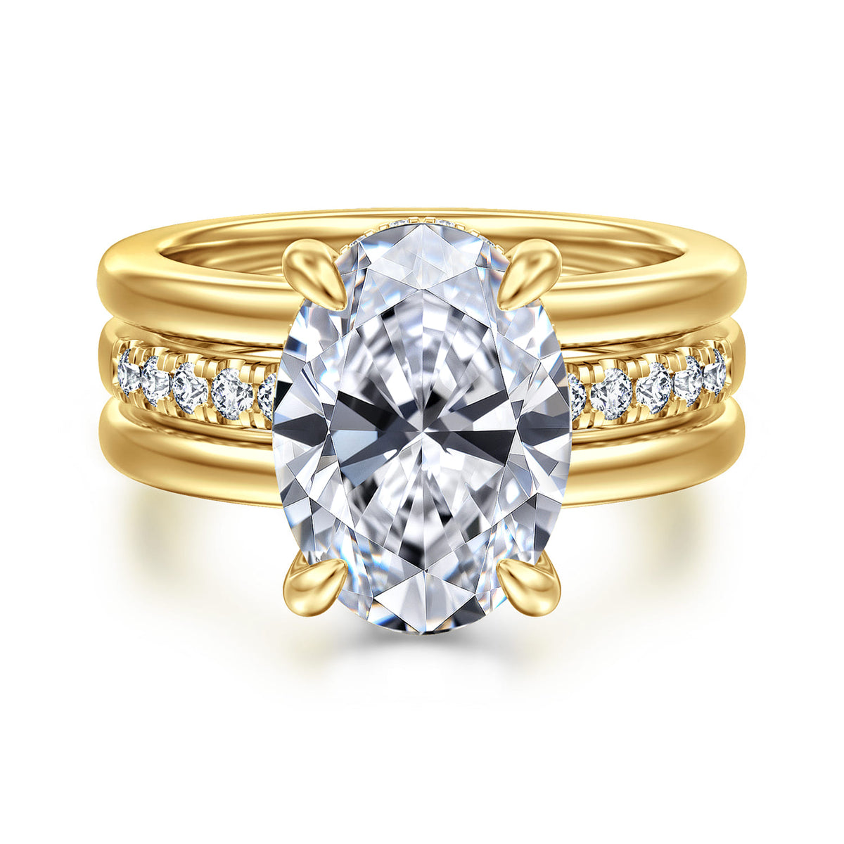 14K Yellow Gold Oval Diamond Engagement Ring — Gabriel & Co. ER16686O17Y44JJ; center stone shown for illustration, not included