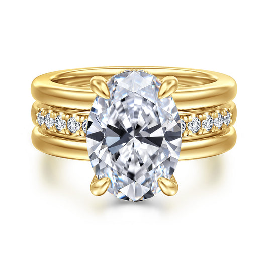 14K Yellow Gold Oval Diamond Engagement Ring — Gabriel & Co. ER16686O17Y44JJ; center stone shown for illustration, not included