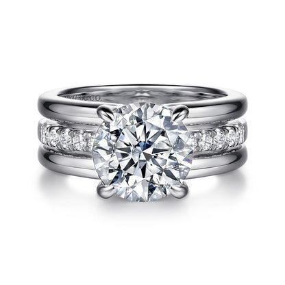 14K White Gold Round Diamond Engagement Ring — Gabriel & Co. ER16686R12W44JJ; center stone shown for illustration, not included