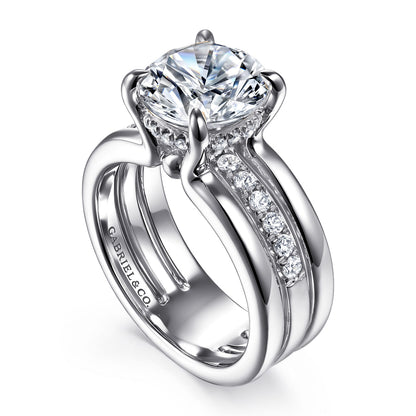 14K White Gold Round Diamond Engagement Ring — Gabriel & Co. ER16686R12W44JJ; center stone shown for illustration, not included