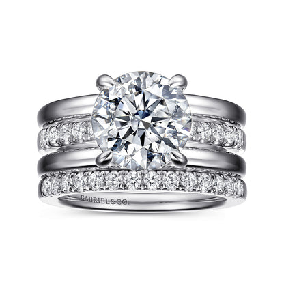 14K White Gold Round Diamond Engagement Ring — Gabriel & Co. ER16686R12W44JJ; center stone shown for illustration, not included