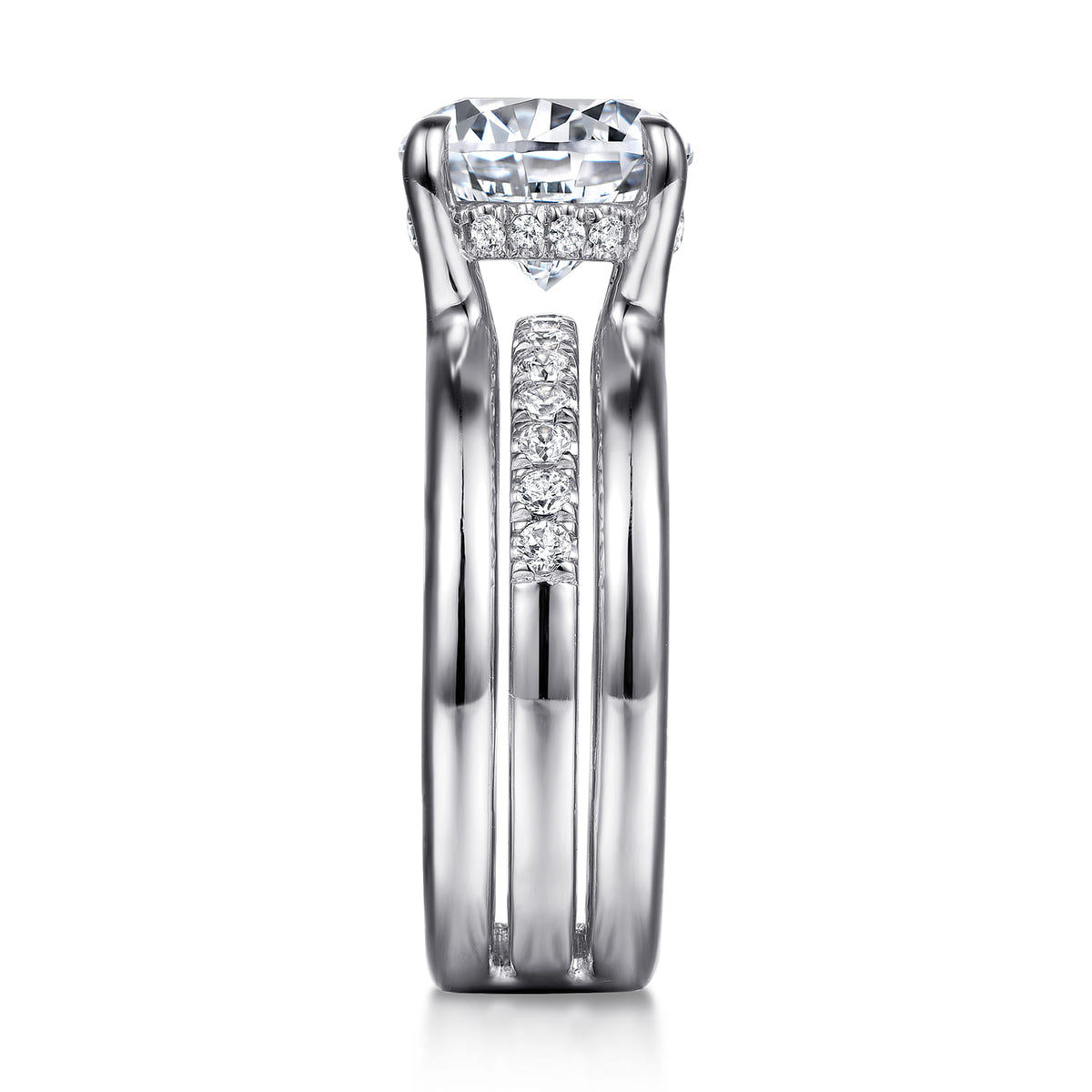 14K White Gold Round Diamond Engagement Ring — Gabriel & Co. ER16686R12W44JJ; center stone shown for illustration, not included
