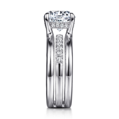 14K White Gold Round Diamond Engagement Ring — Gabriel & Co. ER16686R12W44JJ; center stone shown for illustration, not included