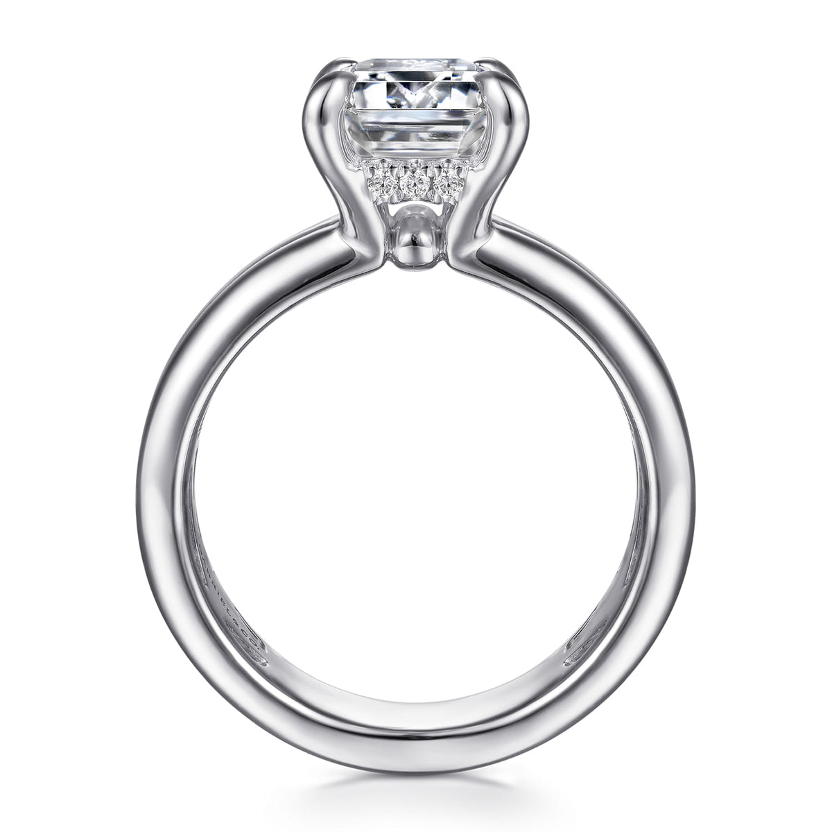 14K White Gold Emerald Cut Diamond Engagement Ring — Gabriel & Co. ER16687E12W44JJ; center stone shown for illustration, not included