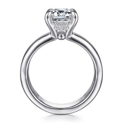 14K White Gold Emerald Cut Diamond Engagement Ring — Gabriel & Co. ER16687E12W44JJ; center stone shown for illustration, not included