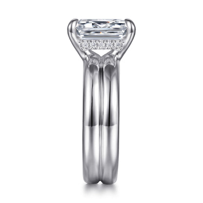 14K White Gold Emerald Cut Diamond Engagement Ring — Gabriel & Co. ER16687E12W44JJ; center stone shown for illustration, not included
