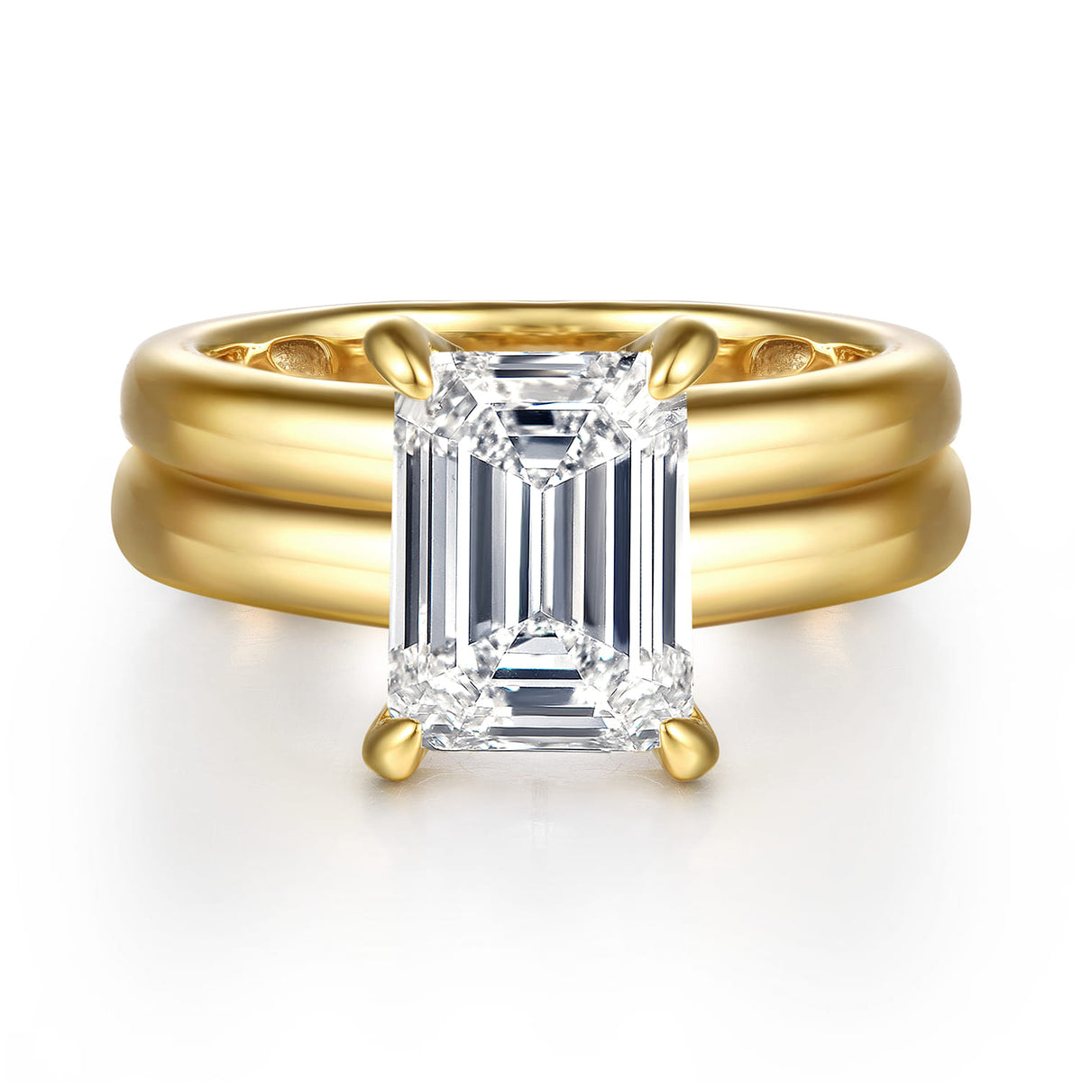 14K Yellow Gold Emerald Cut Diamond Engagement Ring — Gabriel & Co. ER16687E12Y44JJ; center stone shown for illustration, not included