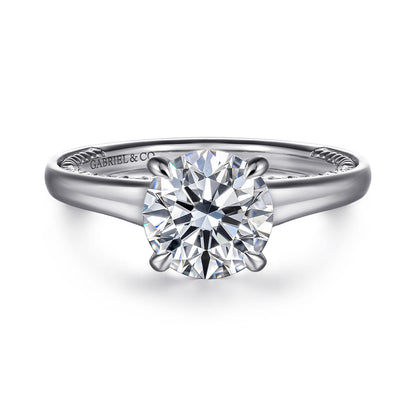 14K White Gold Round Diamond Engagement Ring — Gabriel & Co. ER16691R8W44JJ; center stone shown for illustration, not included