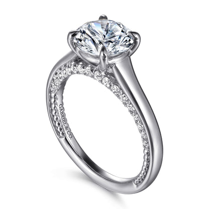 14K White Gold Round Diamond Engagement Ring — Gabriel & Co. ER16691R8W44JJ; center stone shown for illustration, not included