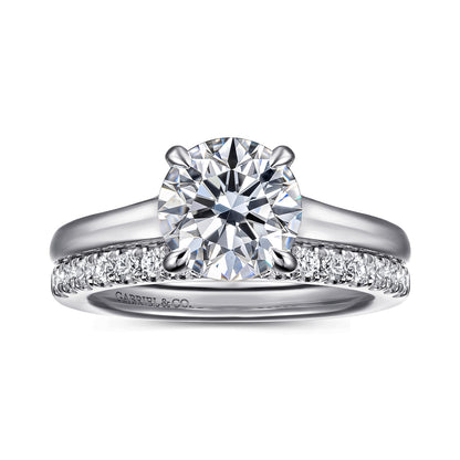 14K White Gold Round Diamond Engagement Ring — Gabriel & Co. ER16691R8W44JJ; center stone shown for illustration, not included