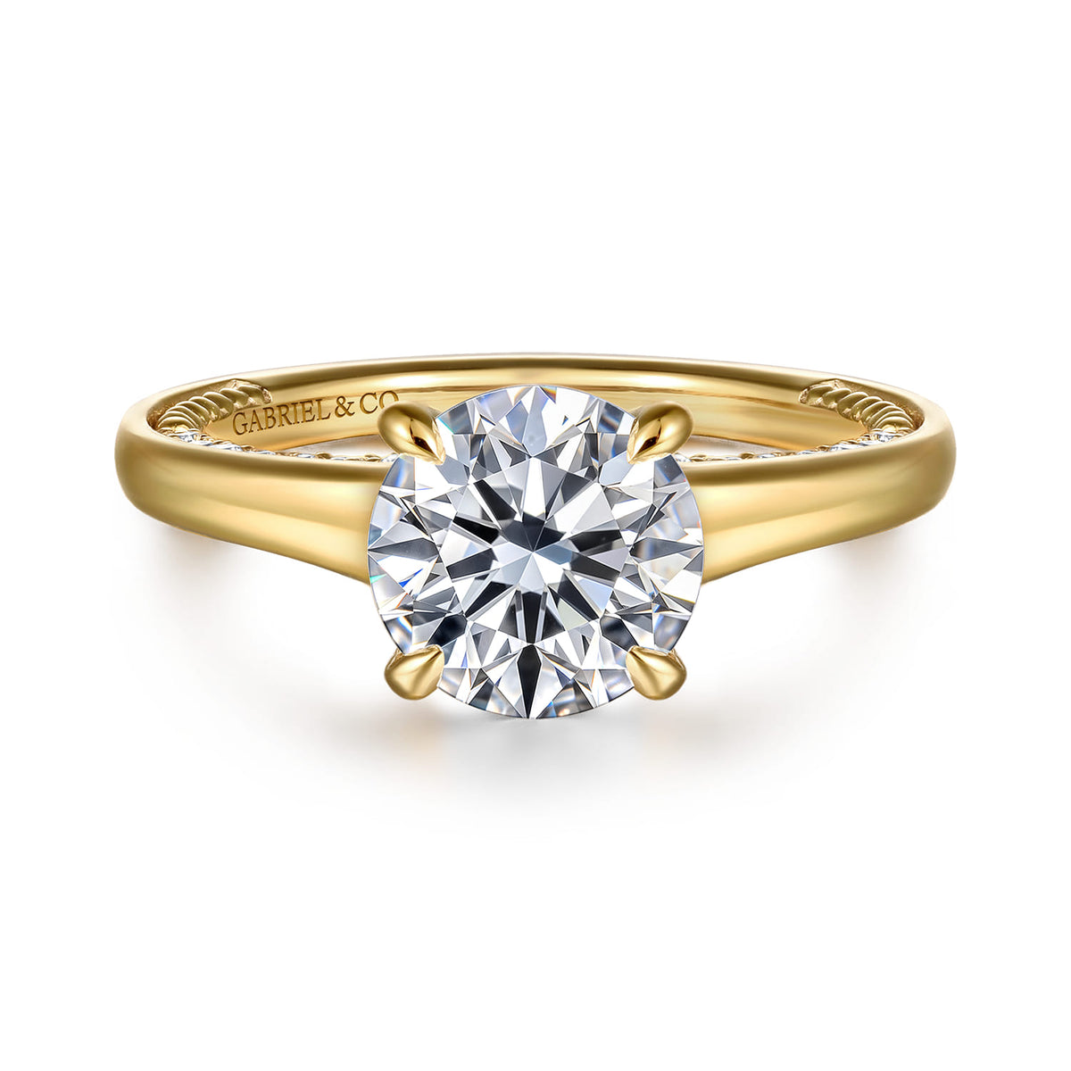 14K Yellow Gold Round Diamond Engagement Ring — Gabriel & Co. ER16691R8Y44JJ; center stone shown for illustration, not included