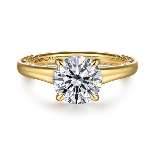 14K Yellow Gold Round Diamond Engagement Ring — Gabriel & Co. ER16691R8Y44JJ; center stone shown for illustration, not included