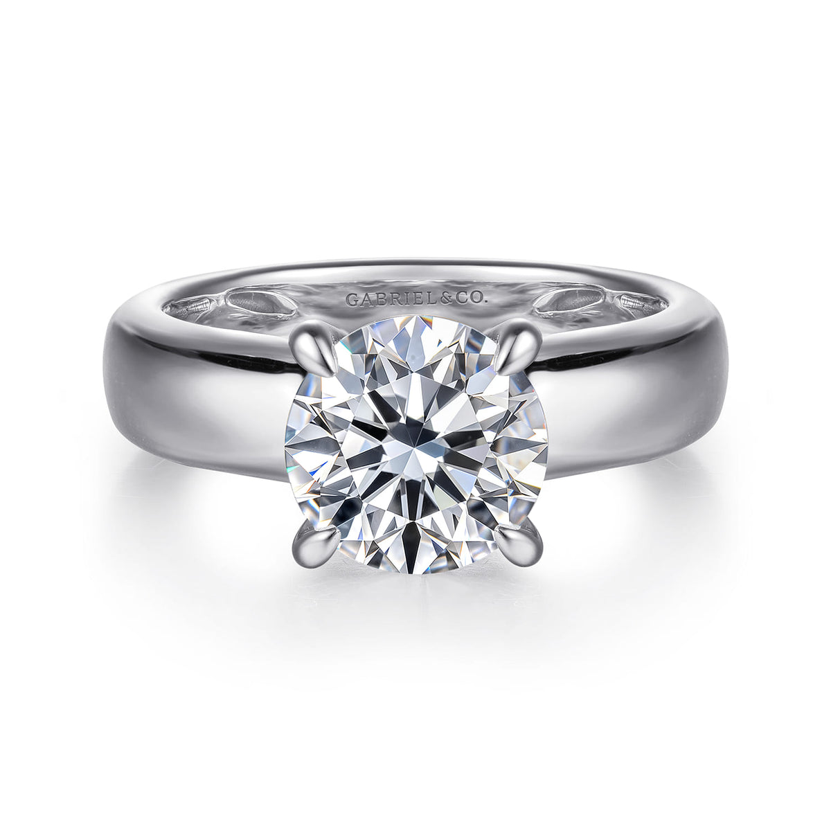 14K White Gold Round Diamond Engagement Ring — ER16692R8W44JJ; center stone shown for illustration, not included