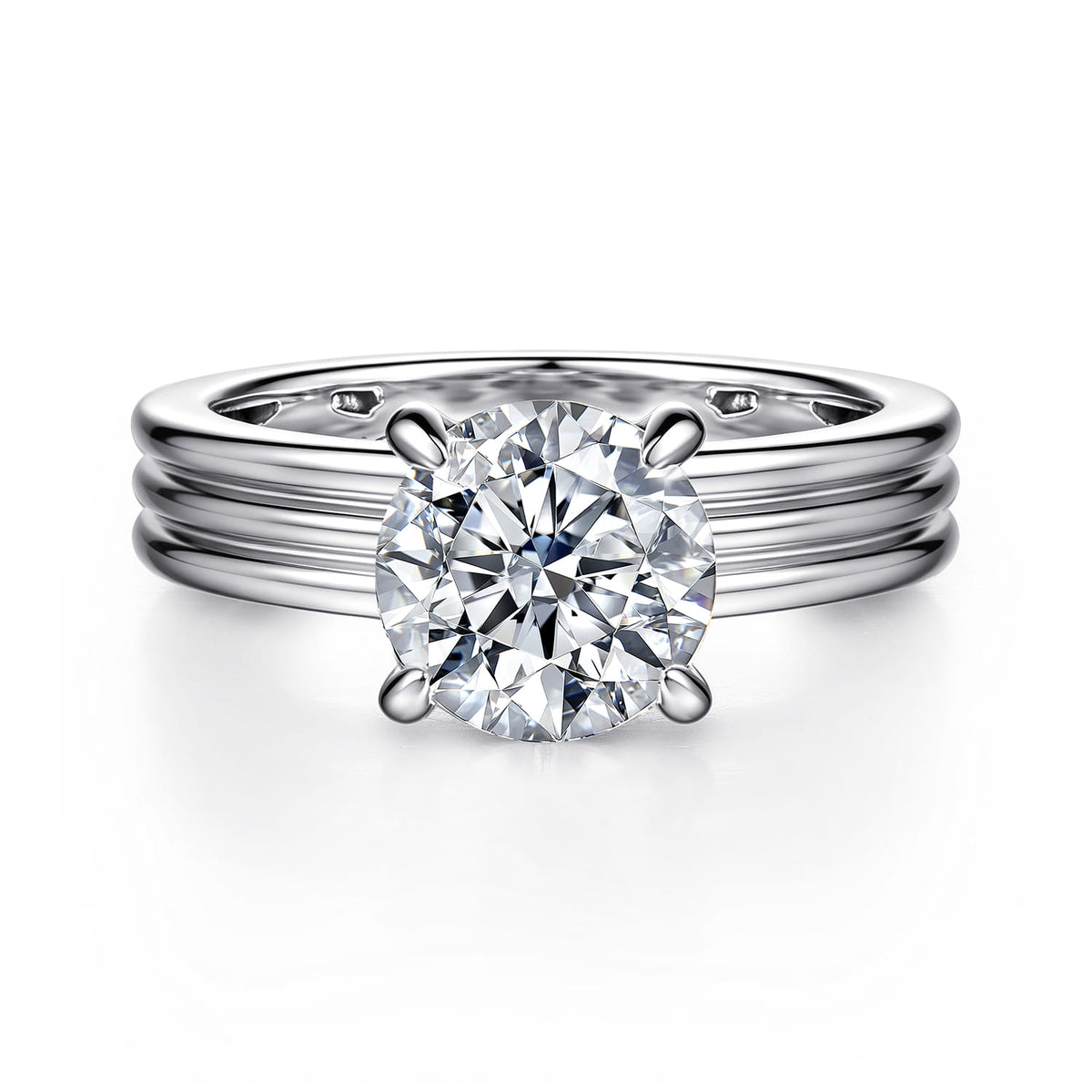 14K White Gold Round Diamond Engagement Ring — Gabriel & Co. ER16695R8W44JJ; center stone shown for illustration, not included