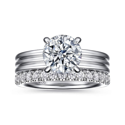 14K White Gold Round Diamond Engagement Ring — Gabriel & Co. ER16695R8W44JJ; center stone shown for illustration, not included