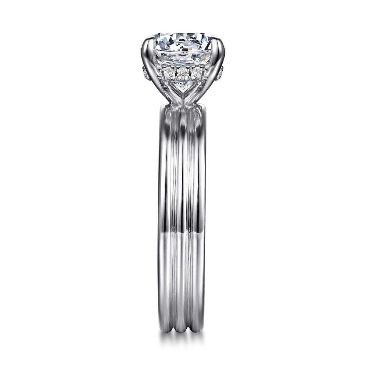 14K White Gold Round Diamond Engagement Ring — Gabriel & Co. ER16695R8W44JJ; center stone shown for illustration, not included