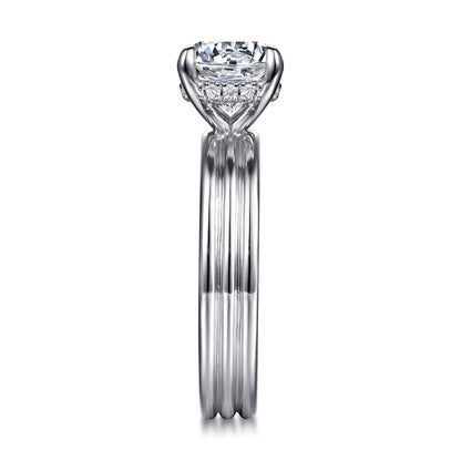 14K White Gold Round Diamond Engagement Ring — Gabriel & Co. ER16695R8W44JJ; center stone shown for illustration, not included