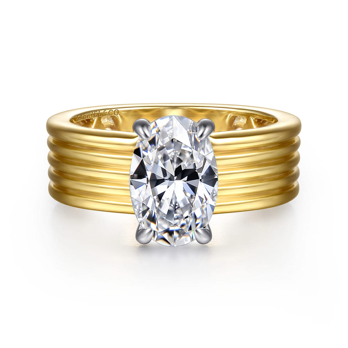 14K White-Yellow Gold Oval Diamond Engagement Ring — Gabriel & Co. ER16696O8M44JJ; center stone shown for illustration, not included