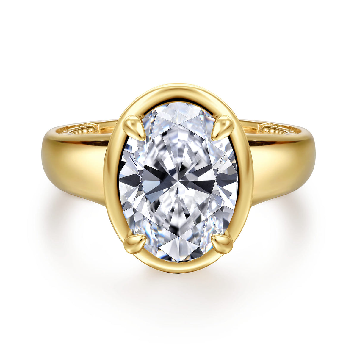 14K Yellow Gold Bezel Prong Oval Diamond Engagement Ring — ER16697O12Y44JJ; center stone shown for illustration, not included