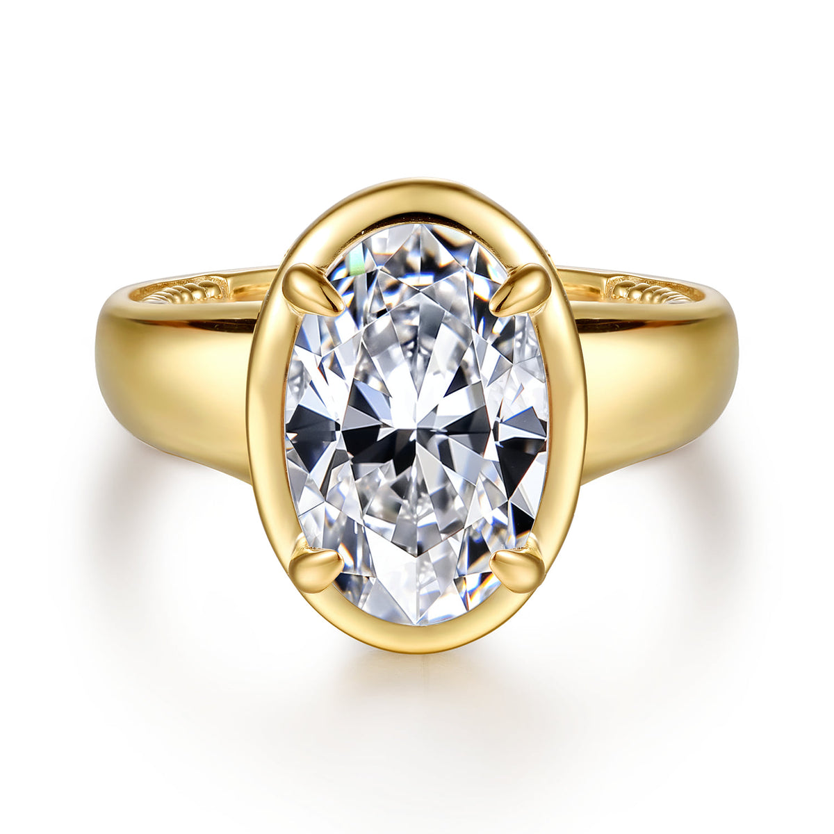 14K Yellow Gold Bezel Prong Oval Diamond Engagement Ring — Gabriel & Co. ER16697O16Y44JJ; center stone shown for illustration, not included