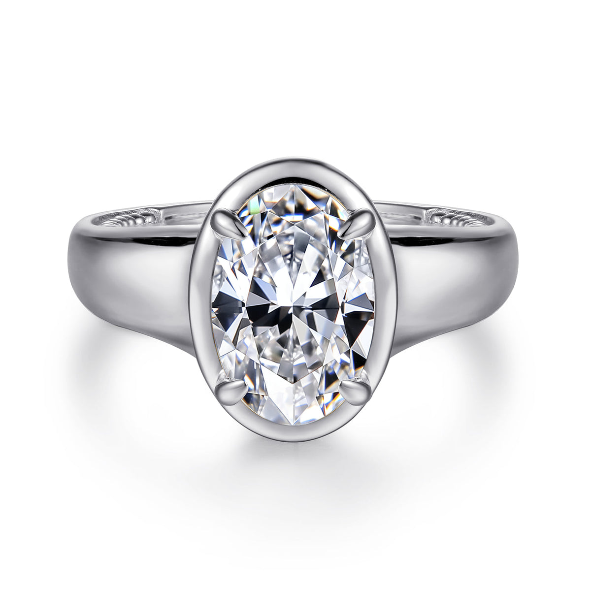 14K White Gold Bezel Prong Oval Diamond Engagement Ring — Gabriel & Co. ER16697O8W44JJ; center stone shown for illustration, not included