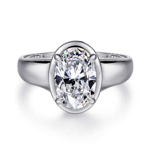 14K White Gold Bezel Prong Oval Diamond Engagement Ring — Gabriel & Co. ER16697O8W44JJ; center stone shown for illustration, not included