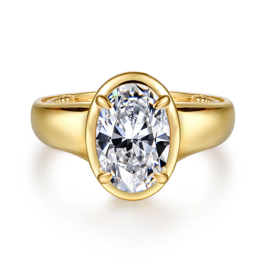 14K Yellow Gold Bezel Prong Oval Diamond Engagement Ring — Gabriel & Co. ER16697O8Y44JJ; center stone shown for illustration, not included