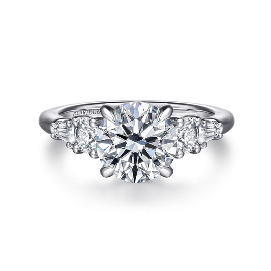 14K White Gold Five Stone Round Diamond Engagement Ring — Gabriel & Co. ER16700R8W44JJ; center stone shown for illustration, not included
