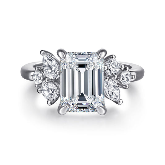 14K White Gold Emerald Cut Diamond Engagement Ring — Gabriel & Co. ER16706E12W44JJ; center stone shown for illustration, not included