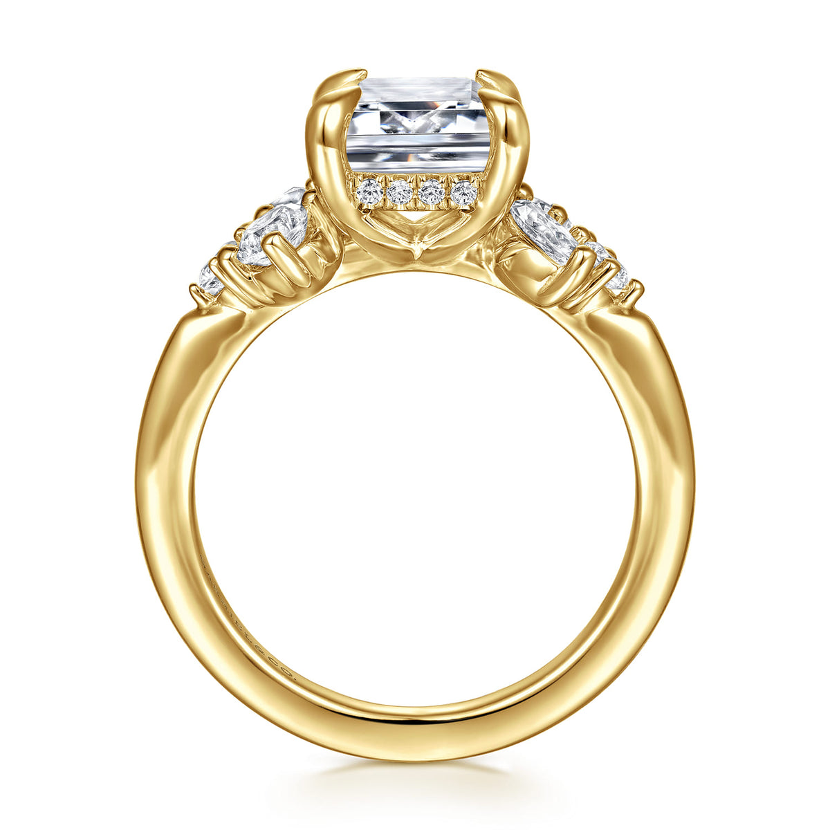 14K Yellow Gold Emerald Cut Diamond Engagement Ring — Gabriel & Co. ER16706E12Y44JJ; center stone shown for illustration, not included