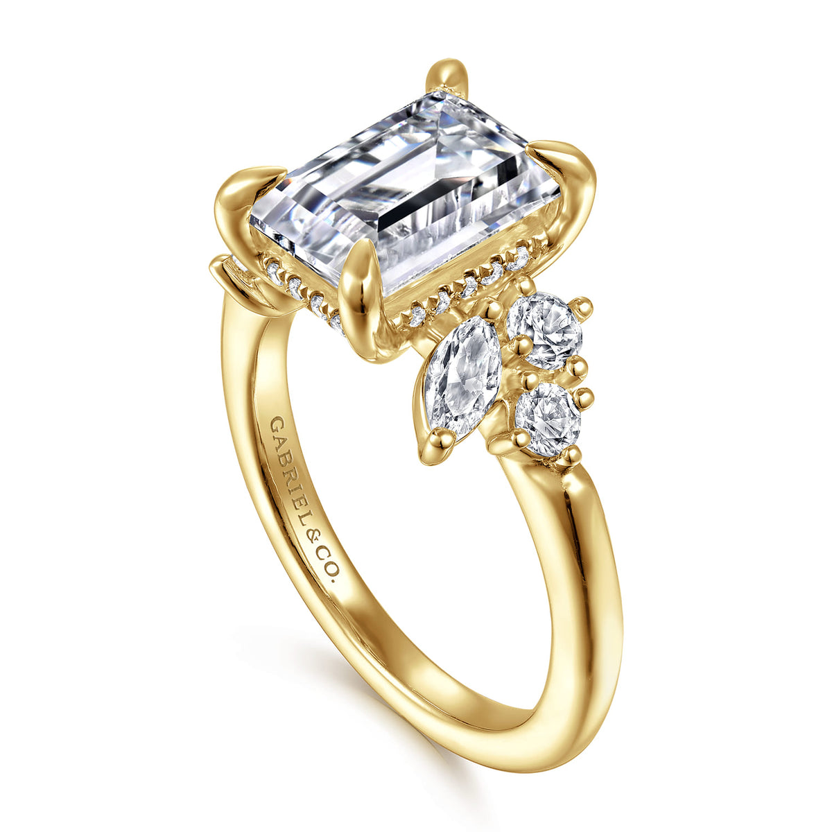 14K Yellow Gold Emerald Cut Diamond Engagement Ring — Gabriel & Co. ER16706E12Y44JJ; center stone shown for illustration, not included