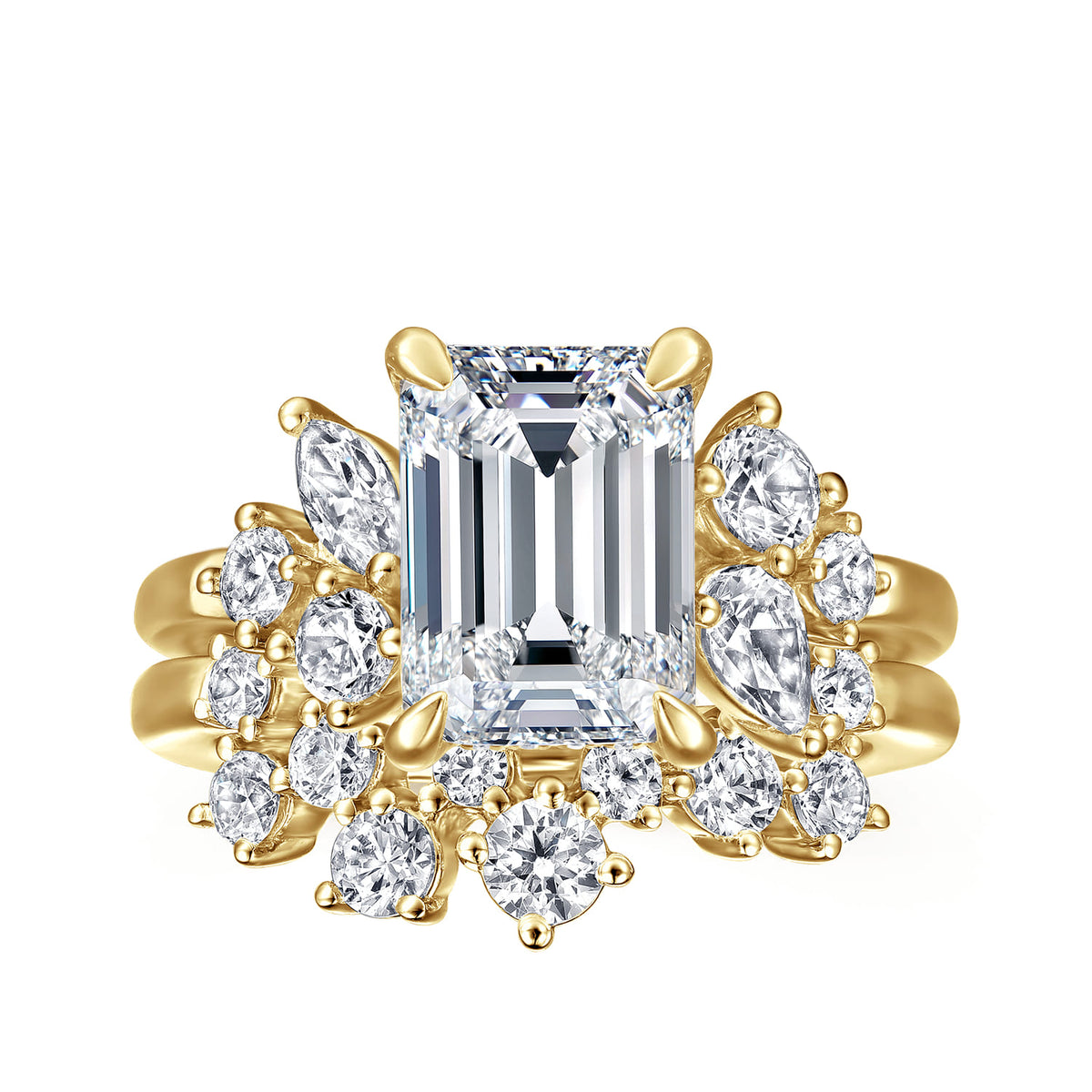 14K Yellow Gold Emerald Cut Diamond Engagement Ring — Gabriel & Co. ER16706E12Y44JJ; center stone shown for illustration, not included