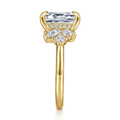 14K Yellow Gold Emerald Cut Diamond Engagement Ring — Gabriel & Co. ER16706E12Y44JJ; center stone shown for illustration, not included