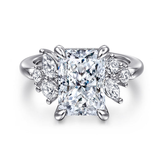 14K White Gold Radiant Cut Diamond Engagement Ring — Gabriel & Co. ER16706N16W44JJ; center stone shown for illustration, not included