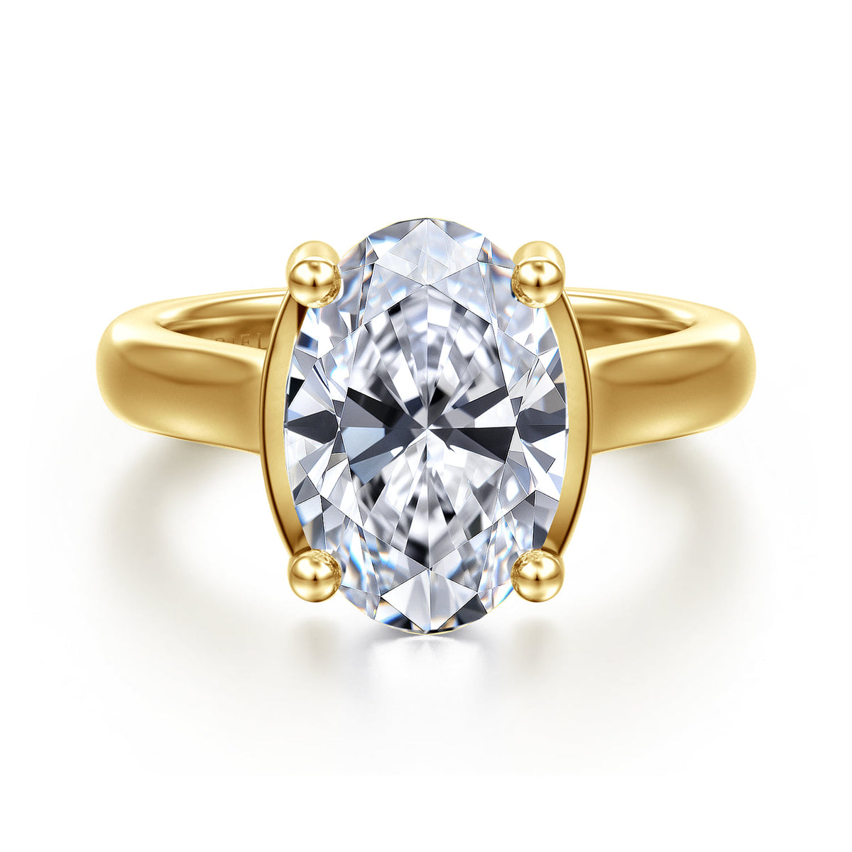 14K Yellow Gold Half Bezel Oval Diamond Engagement Ring — Gabriel & Co. ER16707O16Y44JJ; center stone shown for illustration, not included