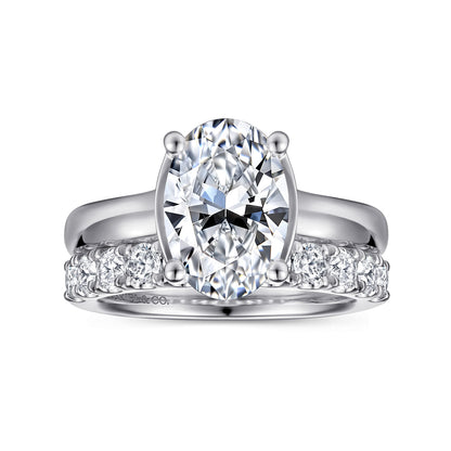 14K White Gold Half Bezel Oval Diamond Engagement Ring — Gabriel & Co. ER16707O8W44JJ; center stone shown for illustration, not included