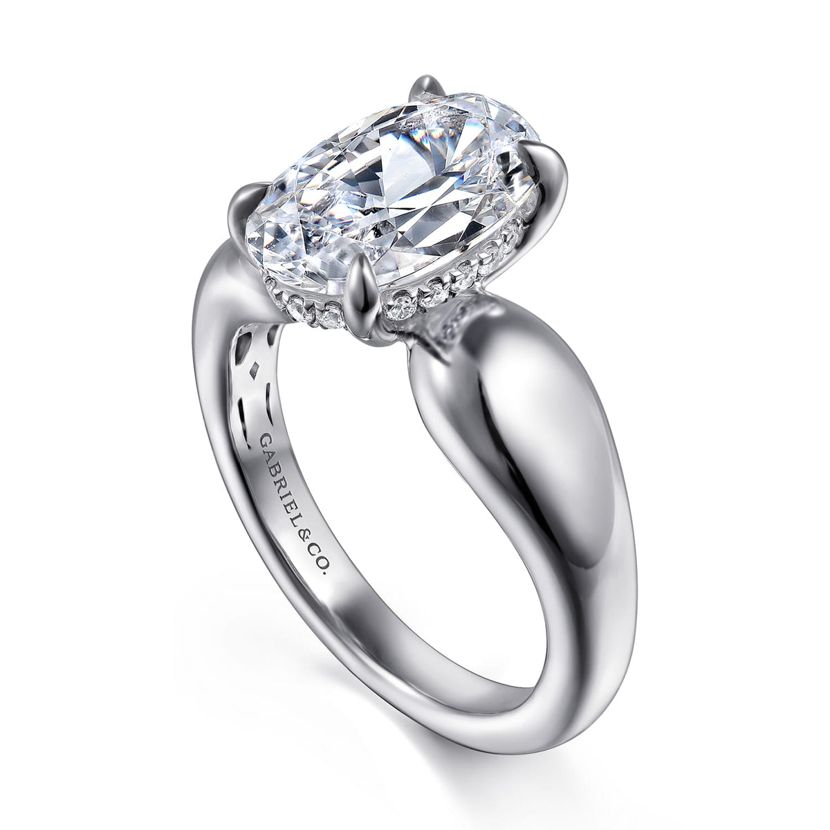 14K White Gold Oval Diamond Engagement Ring — Gabriel & Co. ER16709O12W44JJ; center stone shown for illustration, not included